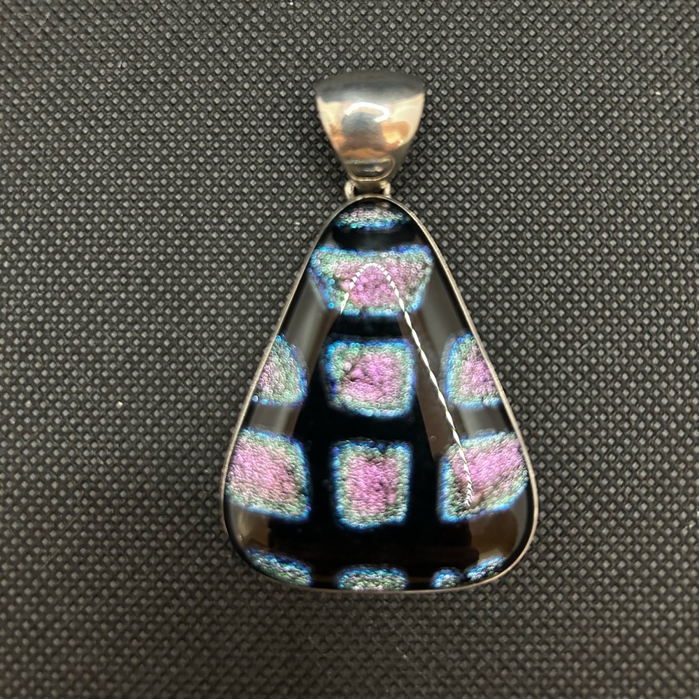 Sterling Silver and Black and Blue and Purple Dichroic Glass Pendant